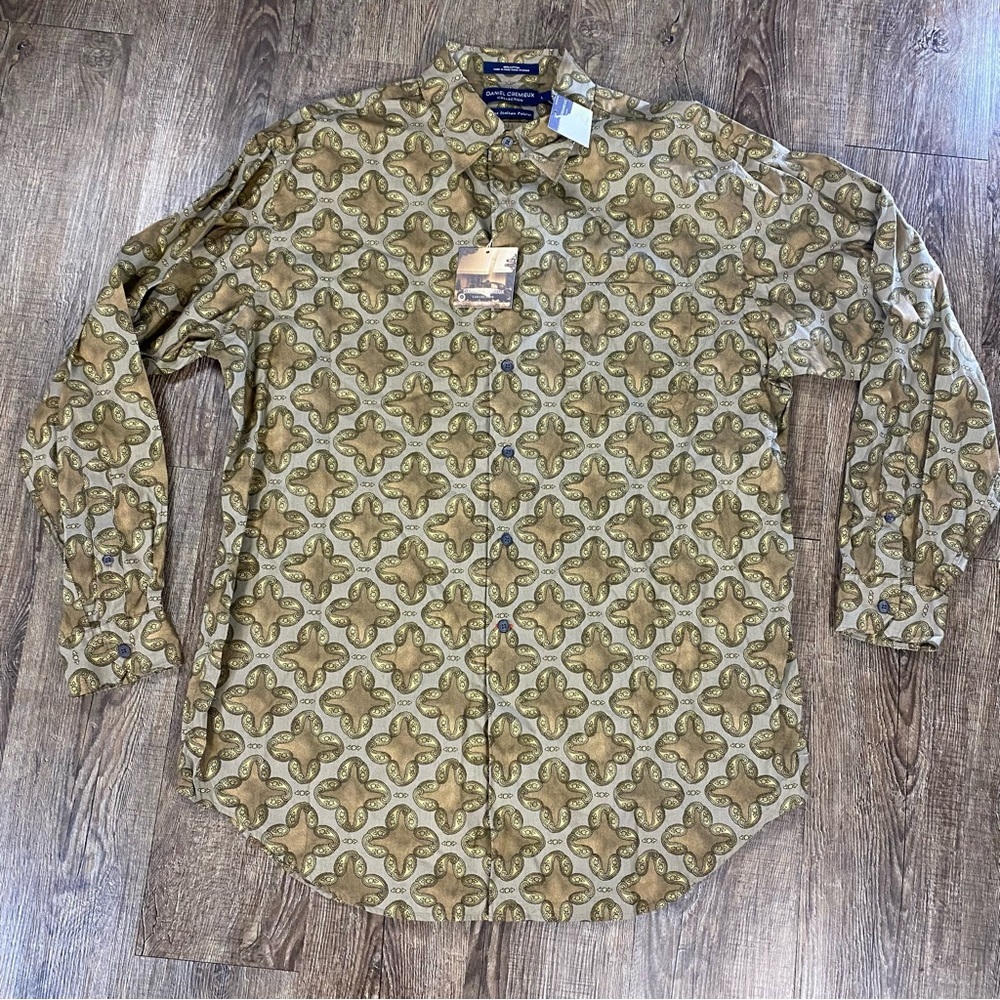 Daniel Cremieux Shirt Men L Brown Fine Italian Fabric Paisley Long Sleeve Button
